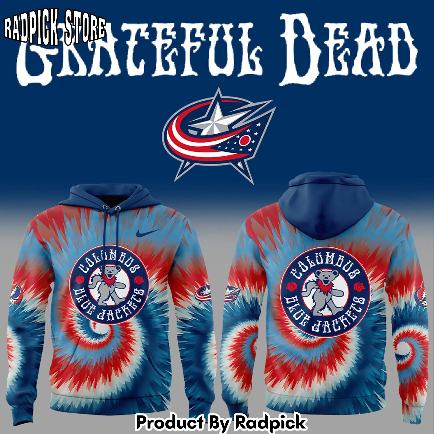 Columbus blue jackets grateful dead night hoodie joggers hoodie and long pants set rp291799